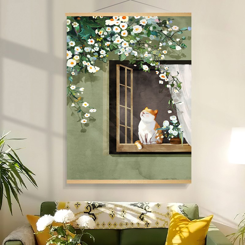 十里春风可爱猫咪客厅餐厅玄关装饰画儿童房卧室床头沙发背景挂画