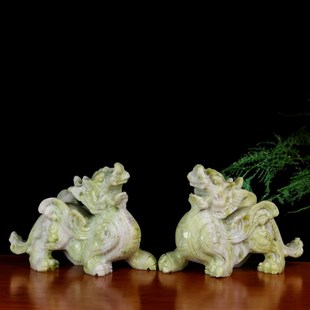 优选天然蓝田玉貔貅摆件一对招财玉石客厅玄关乔迁新房送礼装饰工