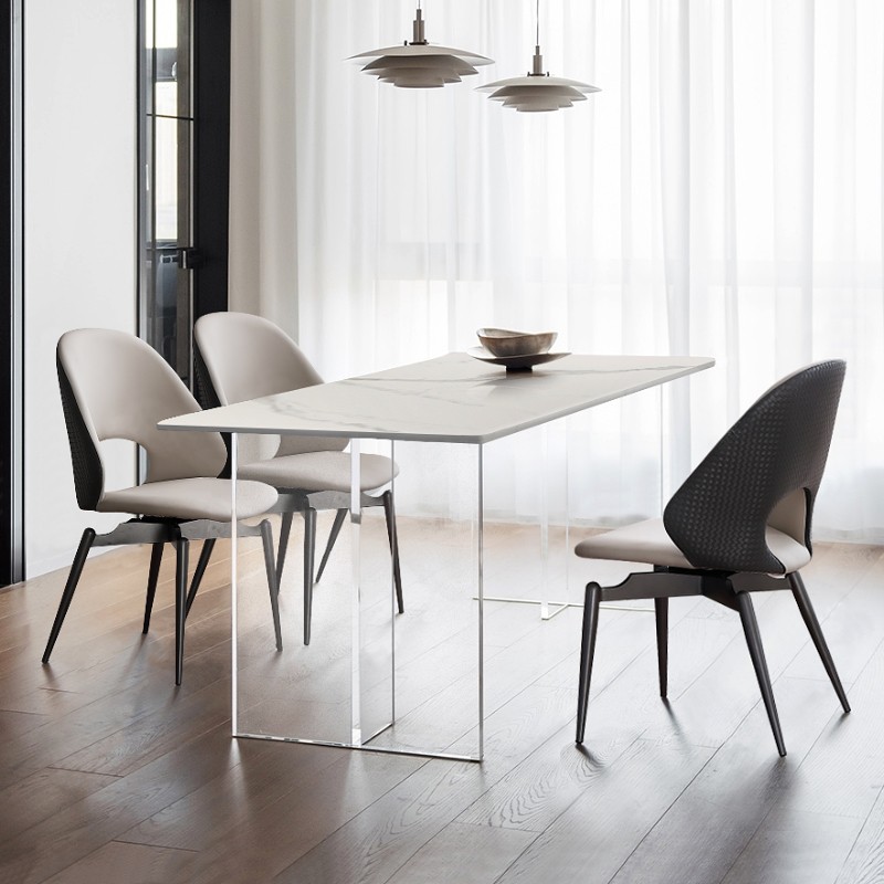 吉诺威 岩板餐桌椅组合现代简约小户型侘寂风 亚克力悬浮岛台餐桌