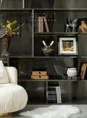 优选邸高售楼部别墅大平层样板房客厅书房柜子中古装饰品摆件搭配