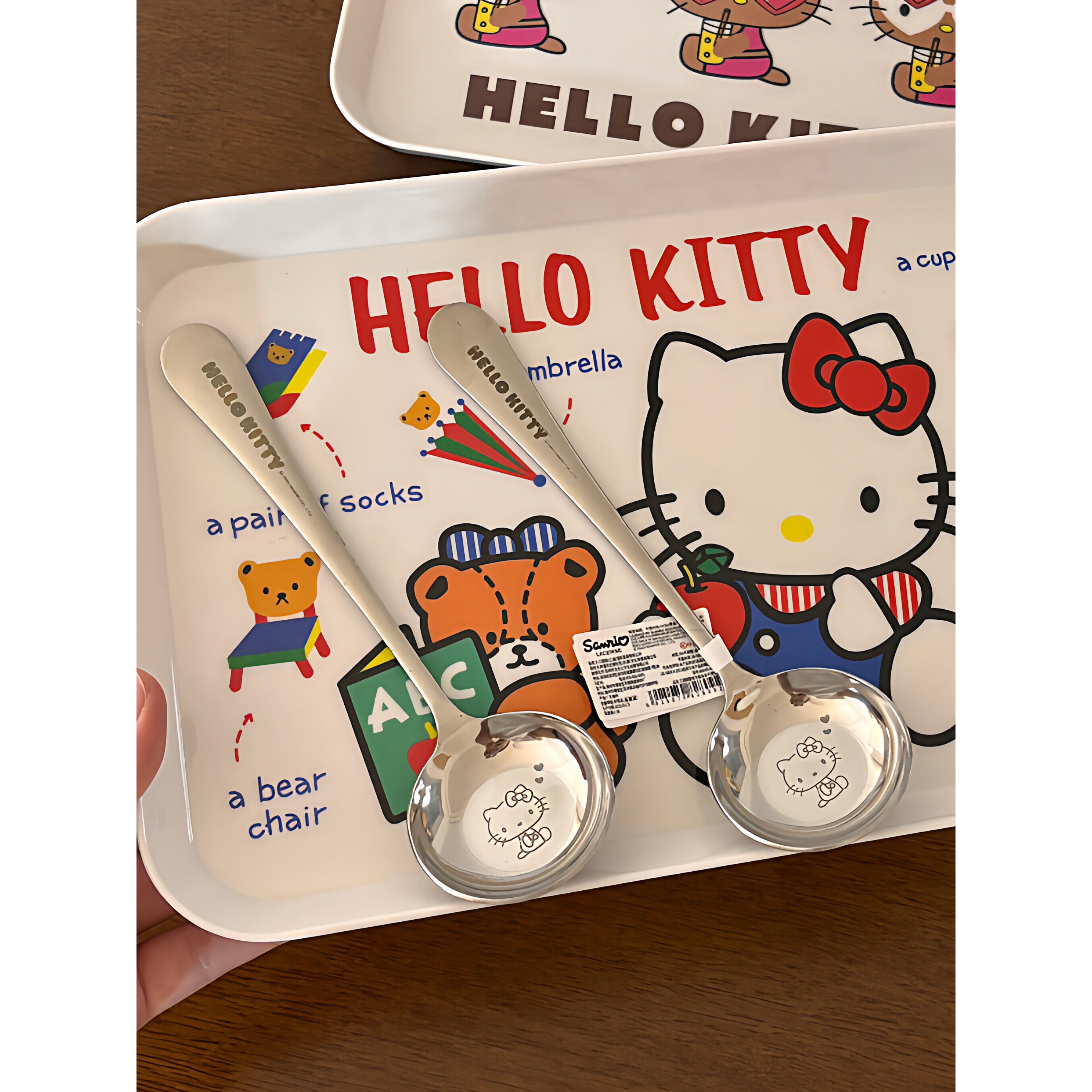 哈喽Kitty304不锈钢平底汤勺韩式儿童长柄饭勺餐具家用甜品调羹勺