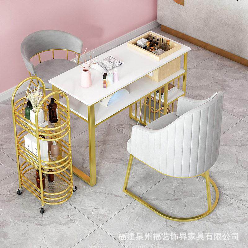 网红双层美甲桌椅组合 美甲店带抽屉双人修甲台 多功能美甲桌套装