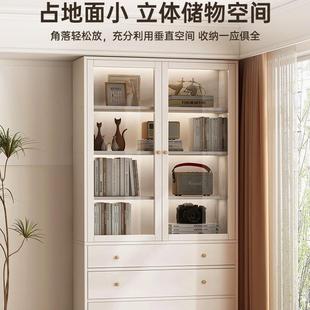 书柜现代简约带门防尘储物柜家用简易书架落地置物架多层收纳柜子