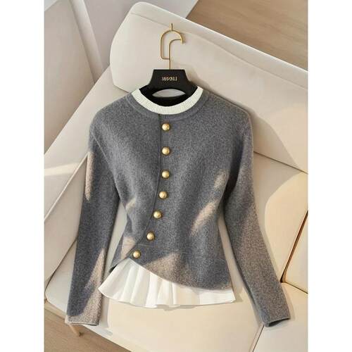 海外仓TEMU跨境Soft Elegant Women s Beige Sweater Round