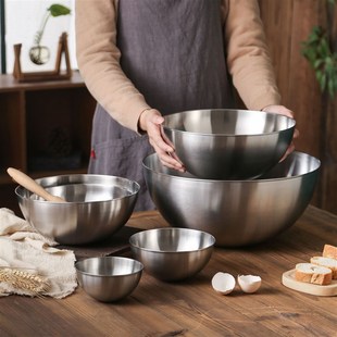 304不锈钢沙拉盆日式烘培搅拌料理盆大容量打蛋盆无边拌面半球碗