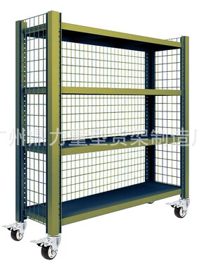 可移动重型货架带轮军绿色物资架子三面带网库房仓储置物架多层