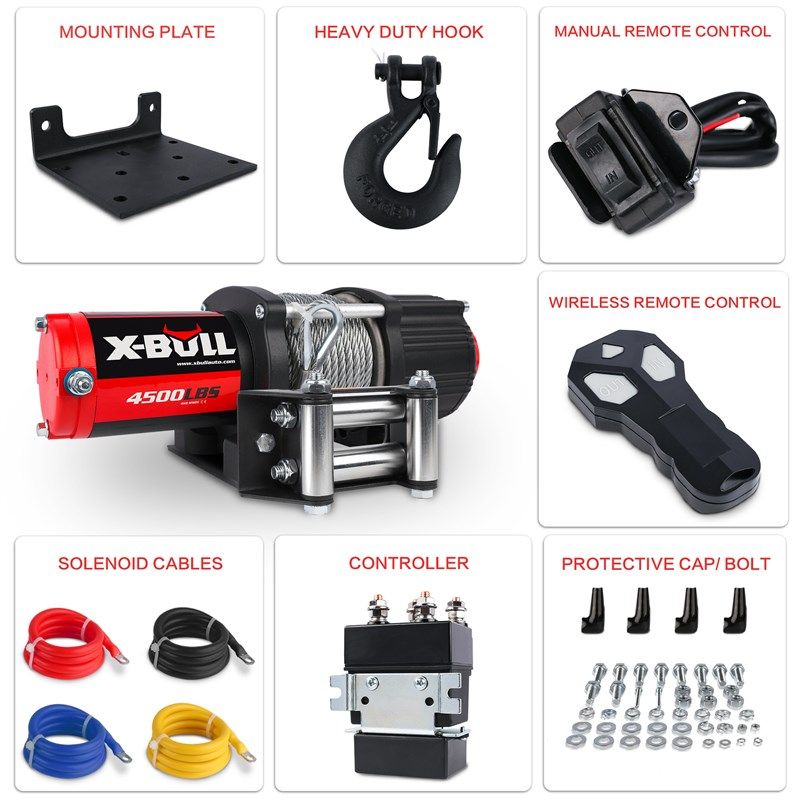 X-BVLL直销4500S磅电动绞盘钢丝绳12v越野车载安全脱困自救改装