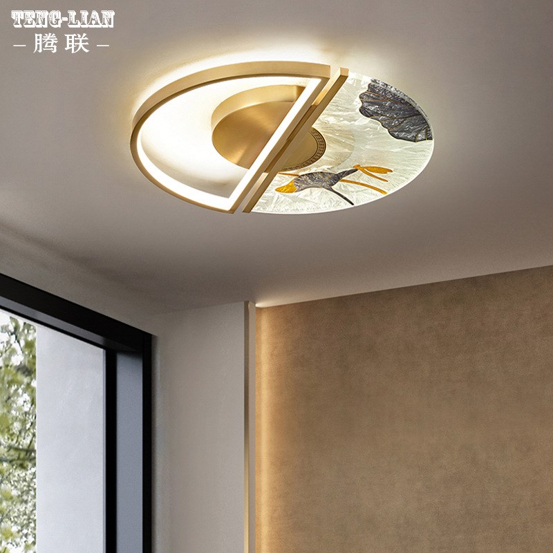 中式荷叶全铜吸顶灯简约卧室房间小客厅吸顶灯大气竹叶吸顶灯具