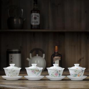 手绘粉彩盖碗茶杯单个高档功夫泡茶三才大号陶瓷不烫手家用敬茶具