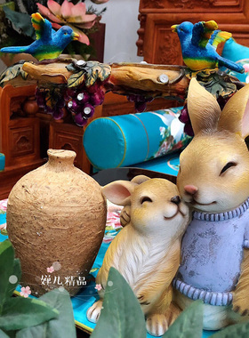 桌面装饰创意树脂工艺品花园庭院摆件家居饰品可爱动物小兔子摆件