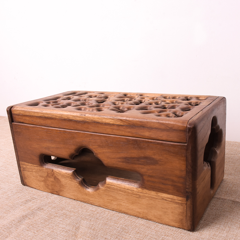 泰国进口实木集线盒电源线整理盒客厅插线板插排插座收纳盒集线器