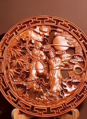 优选和合2圣桃木摆件家居客厅和合二圣家用卧室木雕婚房挂件结婚