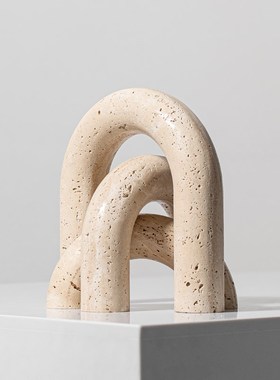 优选侘寂风抽象几何黄洞石复古艺术客厅装饰品摆设客厅橱窗高级感