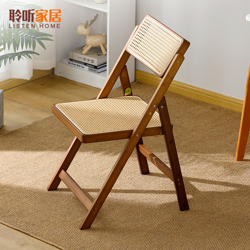 摺叠椅家用休闲藤椅藤编靠背实木小椅子单人户外马扎凳子餐椅阳台