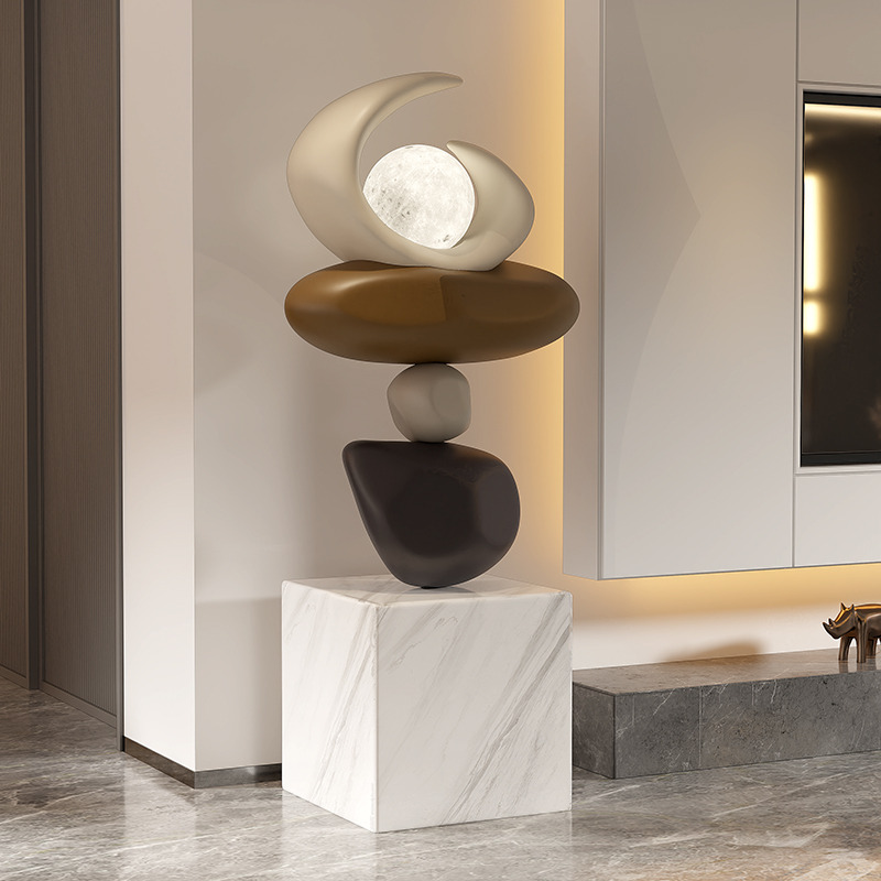 优选由居 创意重叠石头雕塑售楼处摆件酒店大堂落地艺术楼梯口装