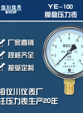 厂家直销上海仪川仪表厂膜盒压力表燃气微压低压KPA表YE10016千帕