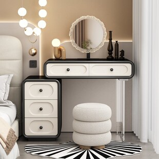 法式 奶油风实木梳妆台卧室现代简约60CM小型斗柜一体化妆桌轻奢