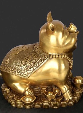 优选大仕缘 铜金色五福猪生肖家居摆件招财纳福开业生日礼品金钱