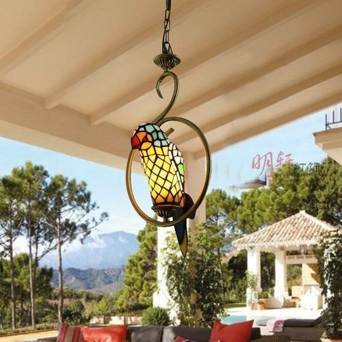 优选欧式仿古阳台走廊楼梯酒吧装饰手工玻璃休闲会所入户鹦鹉单吊