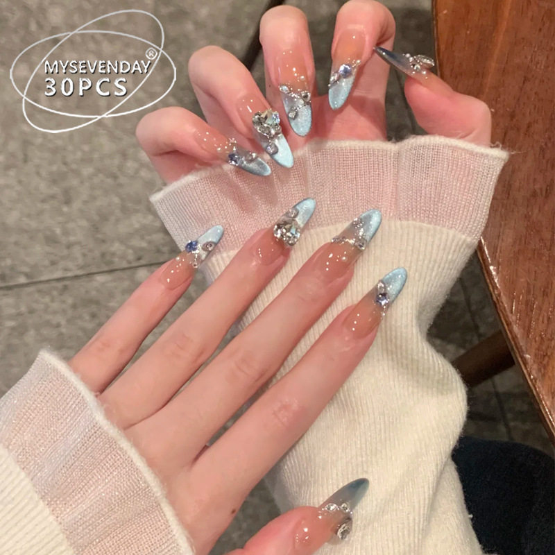 小红书爆款穿戴甲高级感猫眼水钻女士手工美甲甲片长款纯欲假指甲