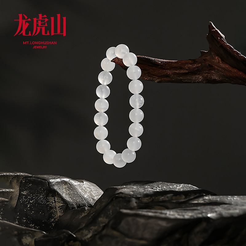 龙虎山三官雪灵玉手串单圈圆珠女款国风玉石串送礼