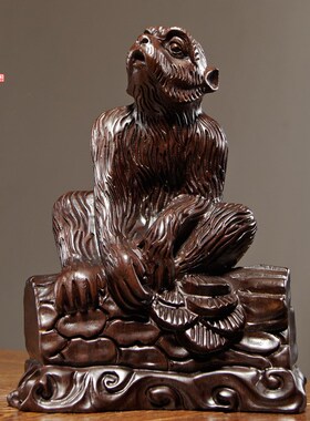 优选黑檀木雕猴子摆件实木质十二生肖猴红木摆件装饰客厅装饰工艺