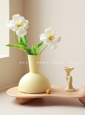 优选奶油淡黄色干花插花陶瓷花瓶客厅餐桌民宿简约创意样板房装饰