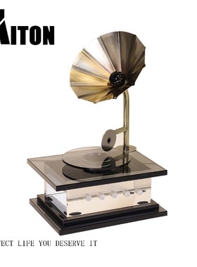 优选现代轻奢水晶播放机复古留声机摆件玄关样板间创意客厅唱片机