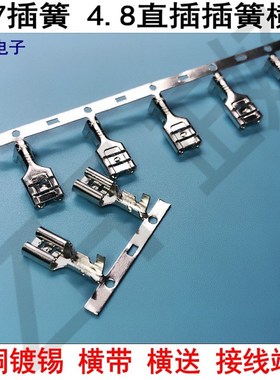 优选187插簧4.8直插母插簧连带横带黄铜镀锡接线端子B脚环保4000