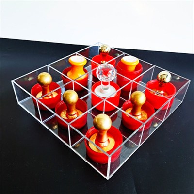透明九宫格方形展示盒带盖亚克力财务公章印章收纳盒手工串珠分格