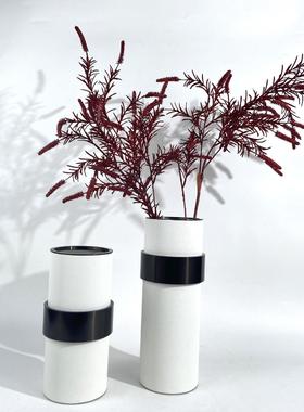 现代简约金属马毛皮革创意艺术花器花瓶摆件桌面客厅装饰品样板间