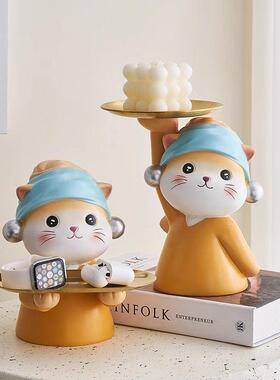 珍珠猫入户门钥匙收纳玄关摆件家居客厅装饰首饰托盘乔迁新居礼物