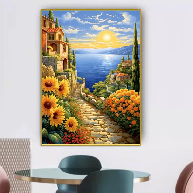 滨海小镇十字绣2023新款线绣客厅小幅卧室风景小件自己绣手工餐厅
