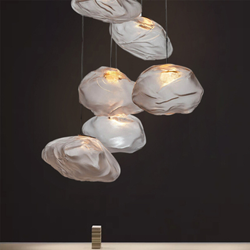 轻奢创意不规则云朵吊灯设计师吧台别墅楼梯间展厅北欧琉璃小玻璃