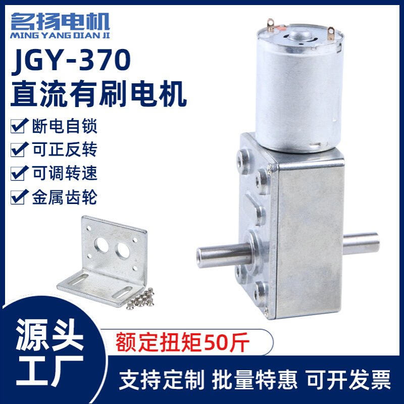 双轴JGY370微型直流减速电机24V12V6V蜗轮蜗杆大扭力直流电机马达