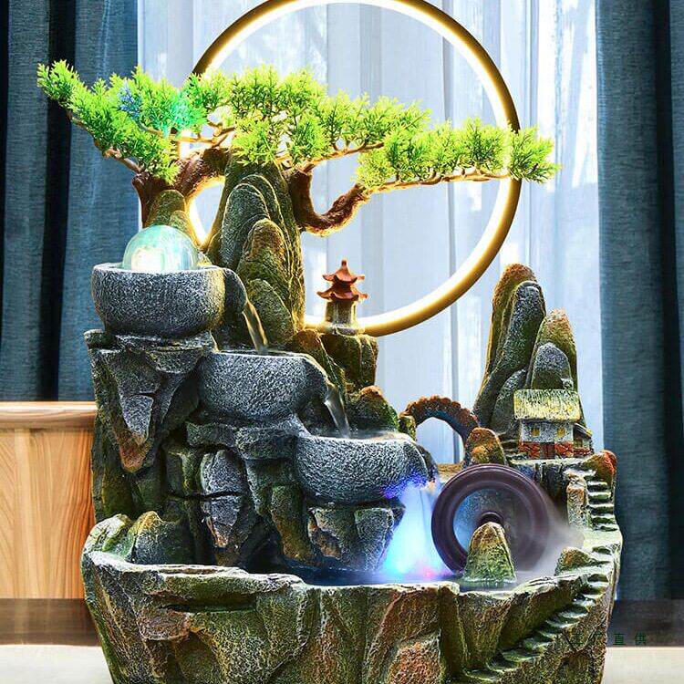 山循环流水摆件客厅造鱼缸假山水车喷泉盆景装饰生财风水轮转球