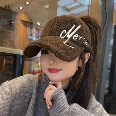 羊羔毛半空顶棒球帽女秋冬季