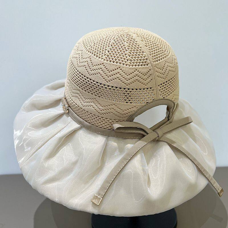 2026夏季帽子纯色蝴蝶结渔夫帽出游沙滩帽新款针织透气遮阳帽