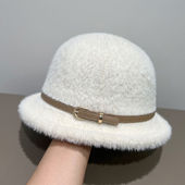 水貂绒渔夫帽女秋冬季 网红设计师显脸小毛绒皮标盆帽加厚保暖帽