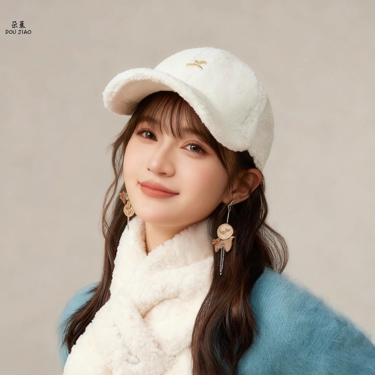 羊羔绒鸭舌帽子女加绒保暖棒球帽