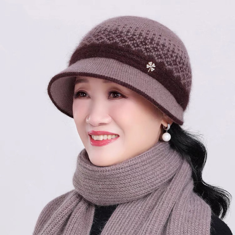 新款老人帽子女冬季保暖时尚针织帽中老年人女士秋冬天奶奶婆婆帽