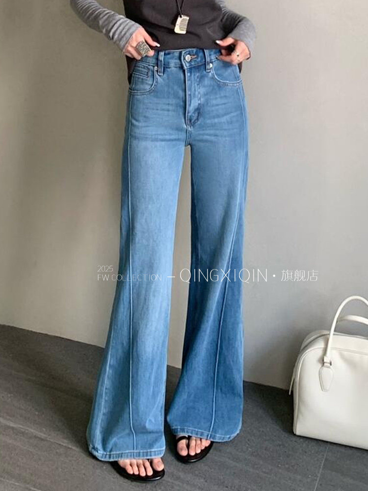 goods in stock hair ~ Show thin Of Jeans female ◆ 2025 summer The new High waist Washed blue soft elastic force Flared trousers