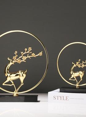 新中式轻奢铜鹿招财鹿福鹿摆件客厅屏风玄关酒柜乔迁送礼装饰摆设