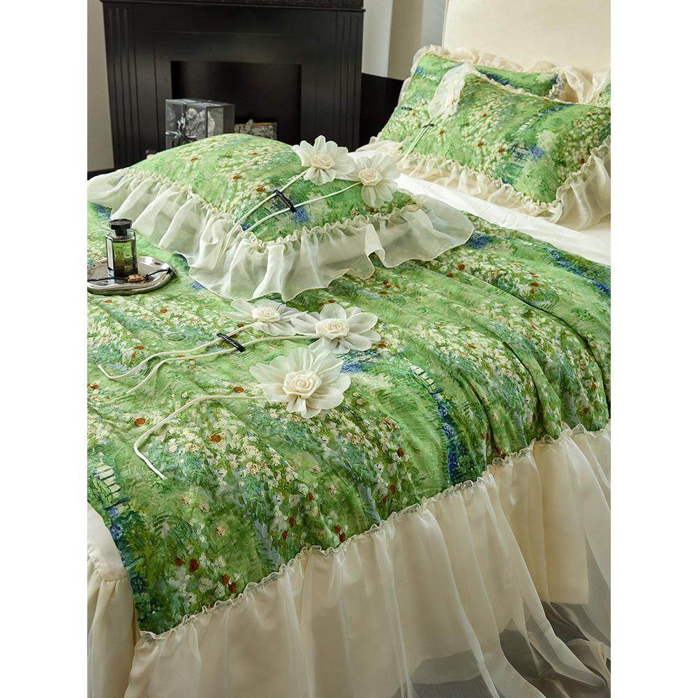 少女心莫奈花园凉爽天丝夏季凉爽被子四件套公主风格床裙釉面纱丝,床上用品,化纤被,淘宝优惠券,粉丝福利购,淘宝优惠卷