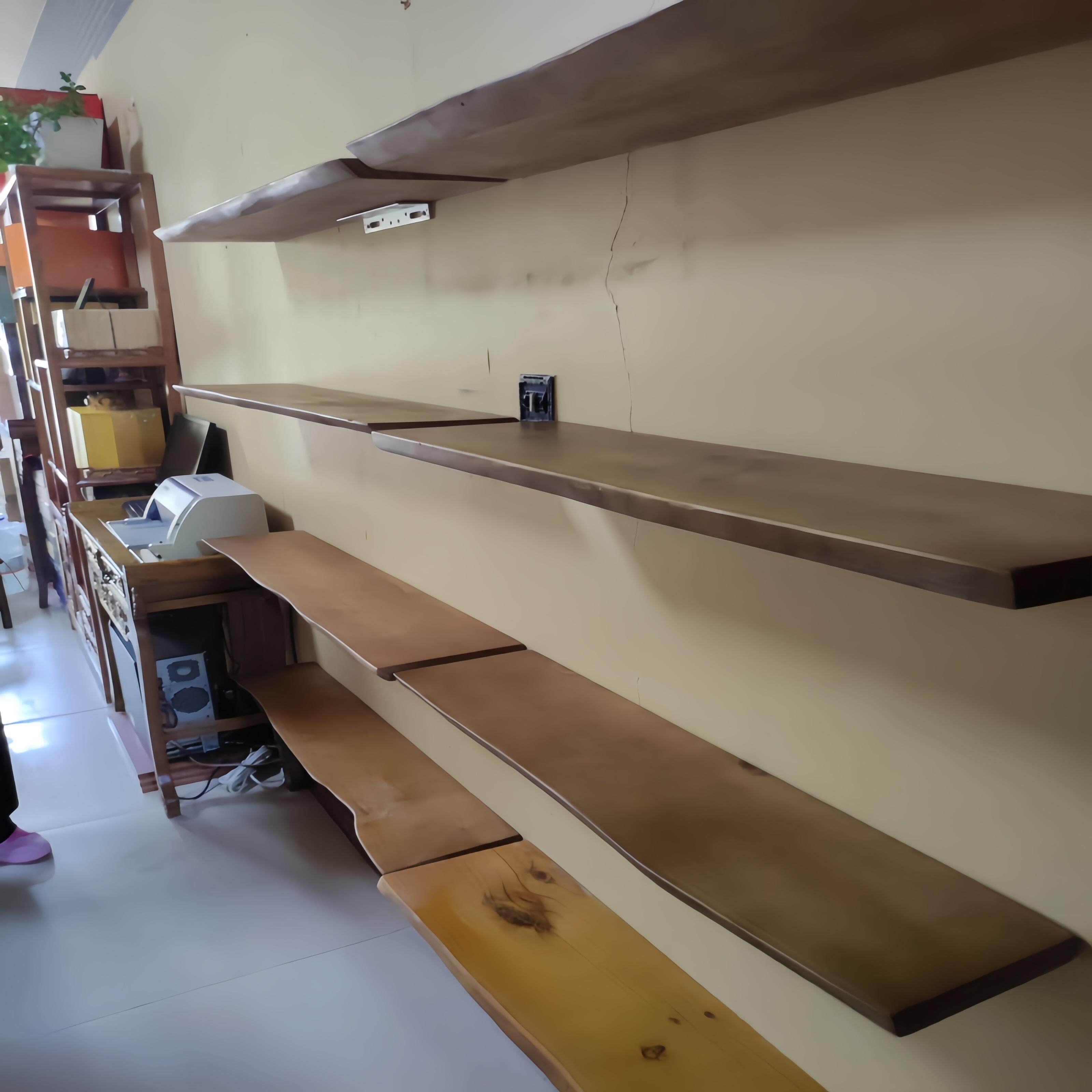 实木隔板置物架墙上家用客厅书架隔板收纳层架多陈列架电视墙展示