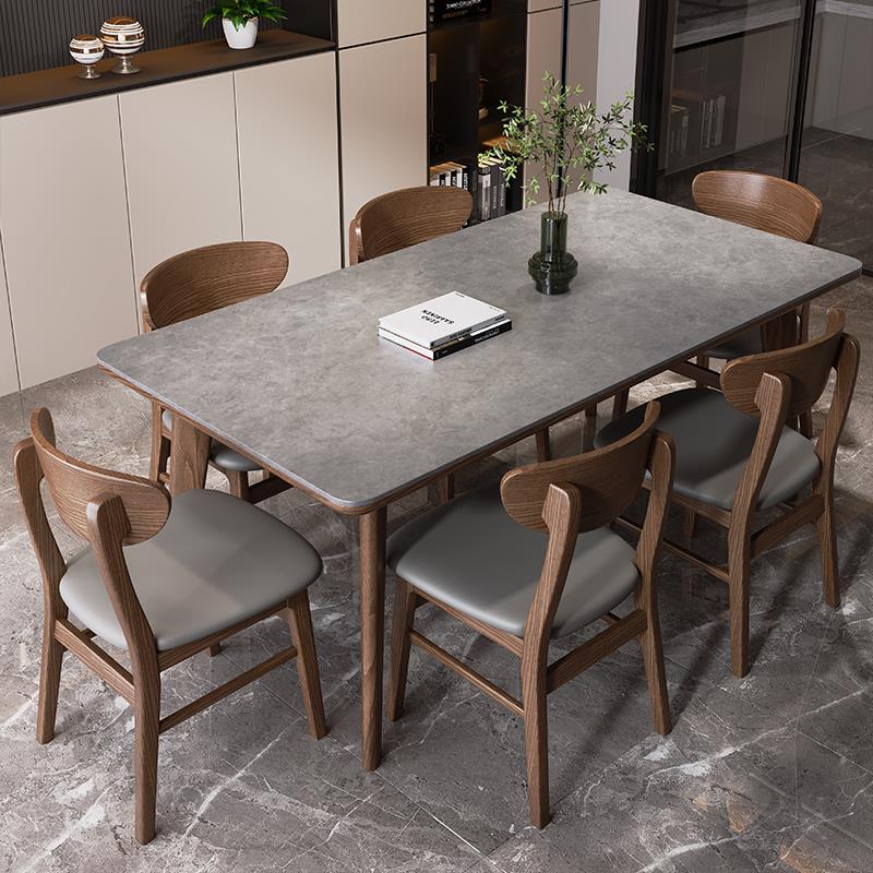 岩板餐桌现代简约轻奢饭桌家用小户型长方形意式实木餐桌椅2024