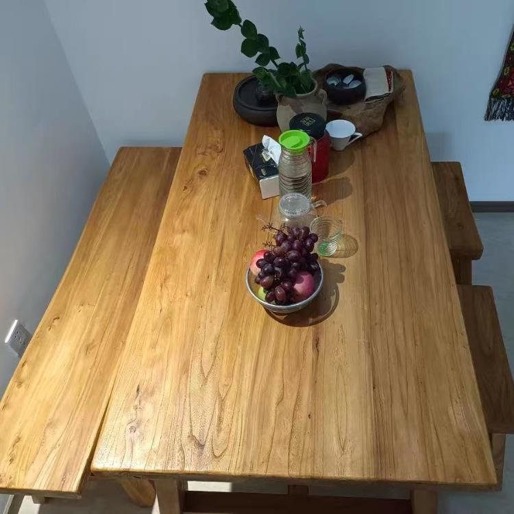 定制老榆木民谣民宿实木大板茶桌茶台办公桌餐桌饭店餐桌椅