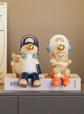 现代简约创意树脂摆件卡通人物男孩女孩书桌书架客厅样板间装饰品