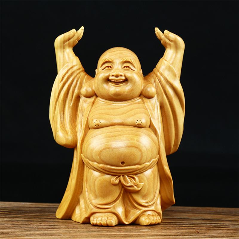 黄杨木雕工艺品笑佛礼品摆件家居装饰品小佛像摆设供奉托天弥勒佛