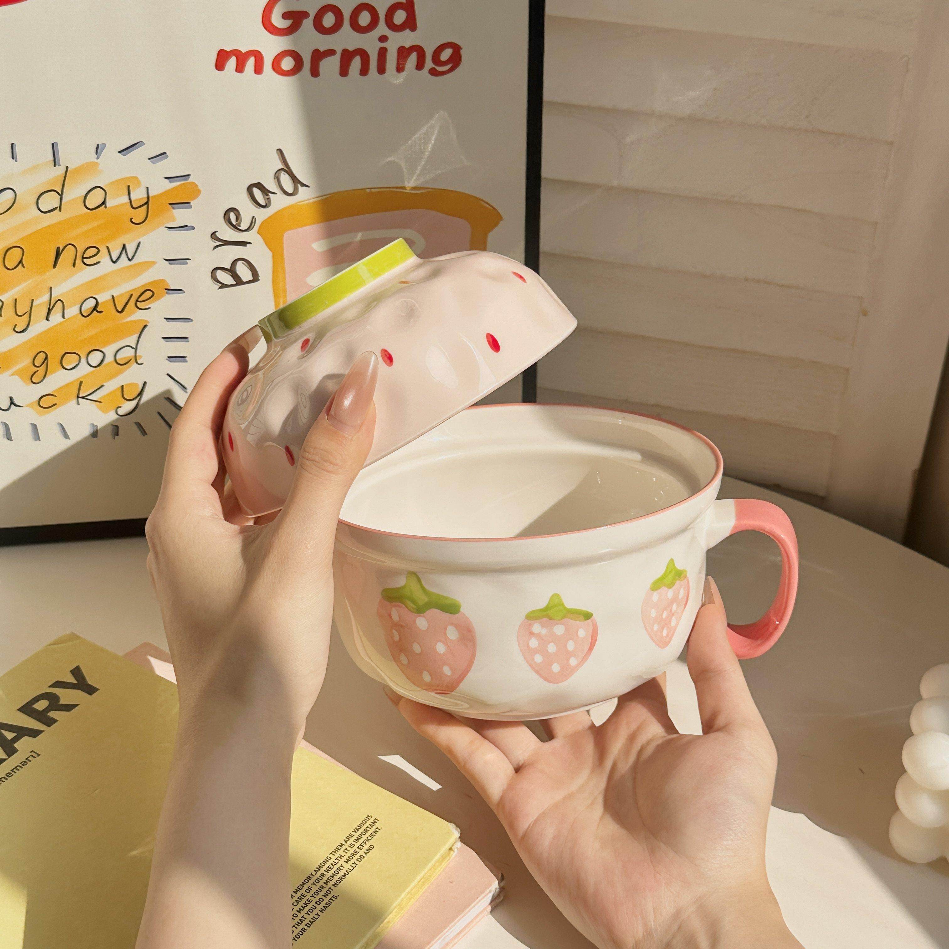 可爱陶瓷泡面碗带盖碗个人专用少女心学生宿舍方便面碗食堂打饭碗,餐饮具,泡面碗,淘宝优惠券,粉丝福利购,淘宝优惠卷